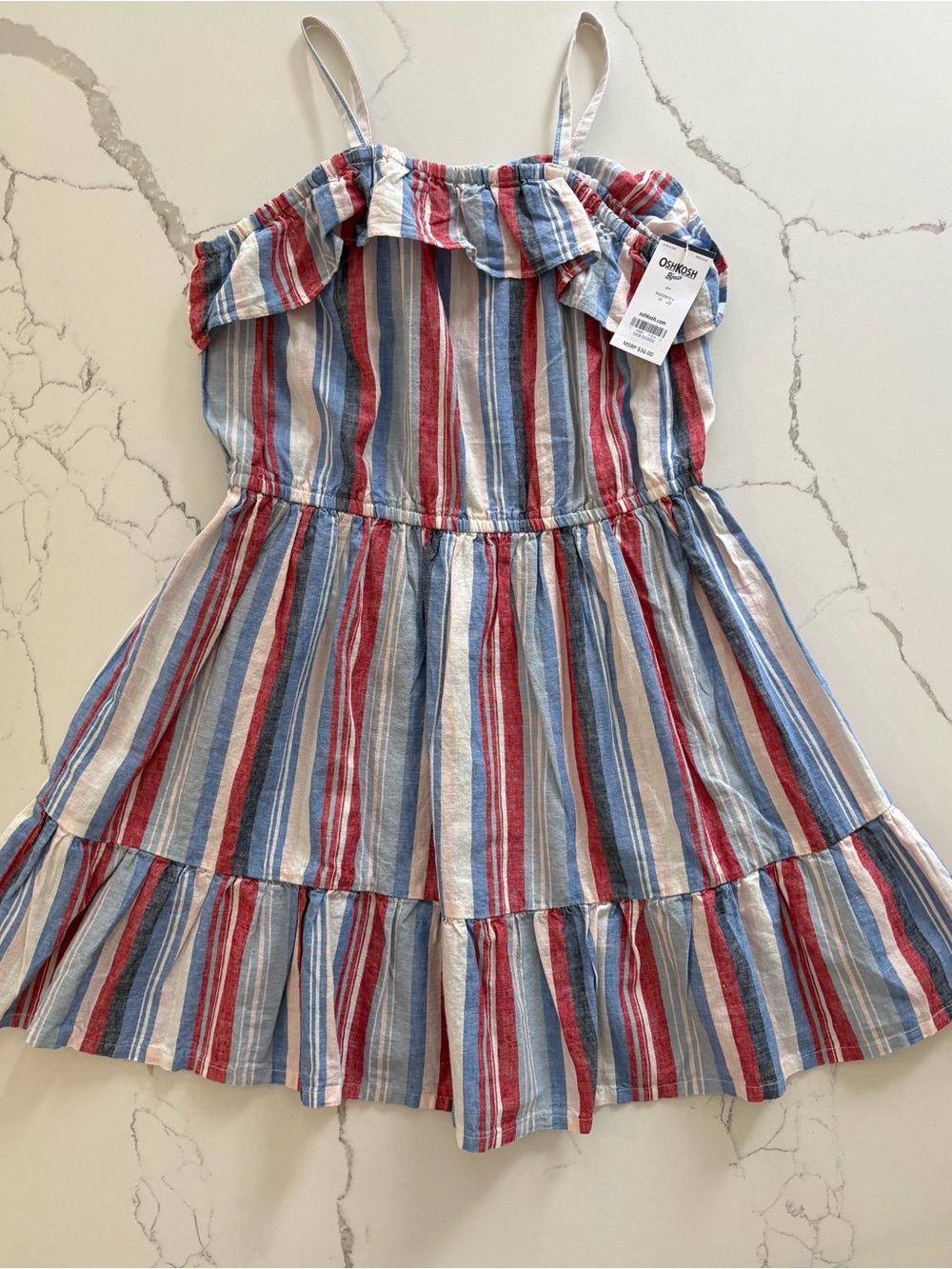 OshKosh B'gosh Red, Blue & White Striped Ruffle Sundress